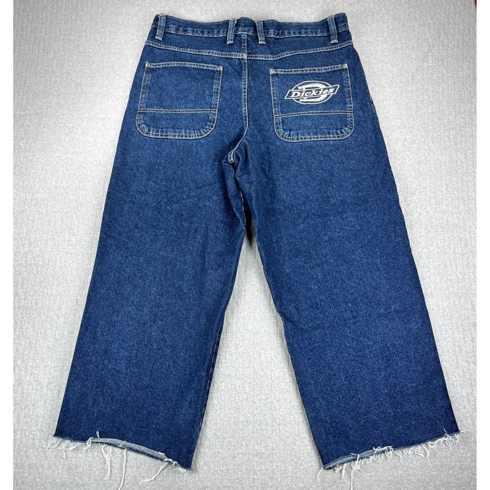 Dickies Jorts Jeans Men 38x32 Fits 38X26 1/2 Blue Baggy Raw Hem Denim Pants